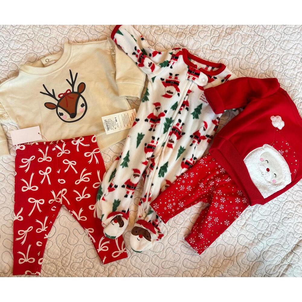 Baby Girl Christmas Set with Reindeer‎ and Santa Designs Newborn / 0-3 #639